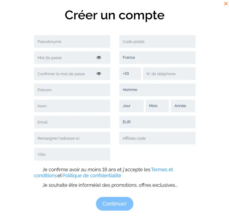 Processus d'inscription EURO PALACE CASINO